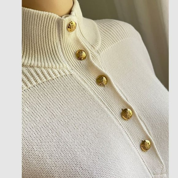 Ralph Lauren Lauren Jeans Co Cream & Navy Military Patch Pullover Sweater Large - Picture 3 of 11